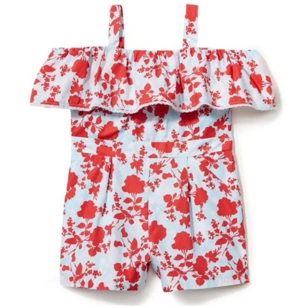 Janie and Jack Summer Floral Sky Cold Shoulder Blue and Red Romper 2T